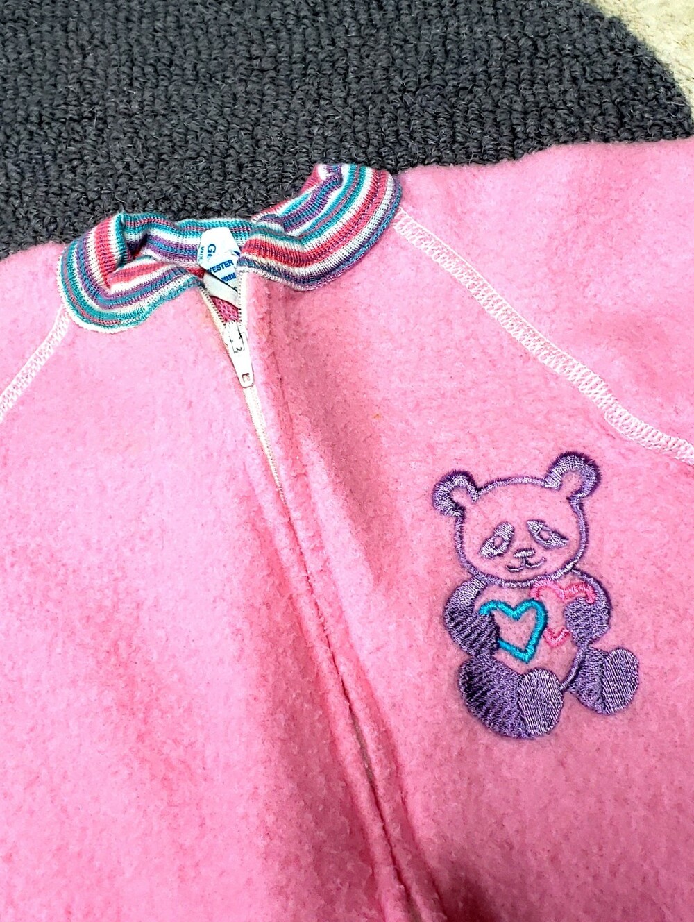 Gerber Pink Footed One-Piece Romper with Bear Embroidery 0-6 Month Baby